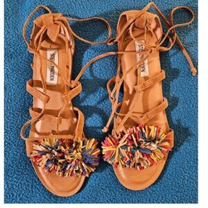 Steve Madden Swizzle Natural Multi Suede Leather Lace-Up Sandals